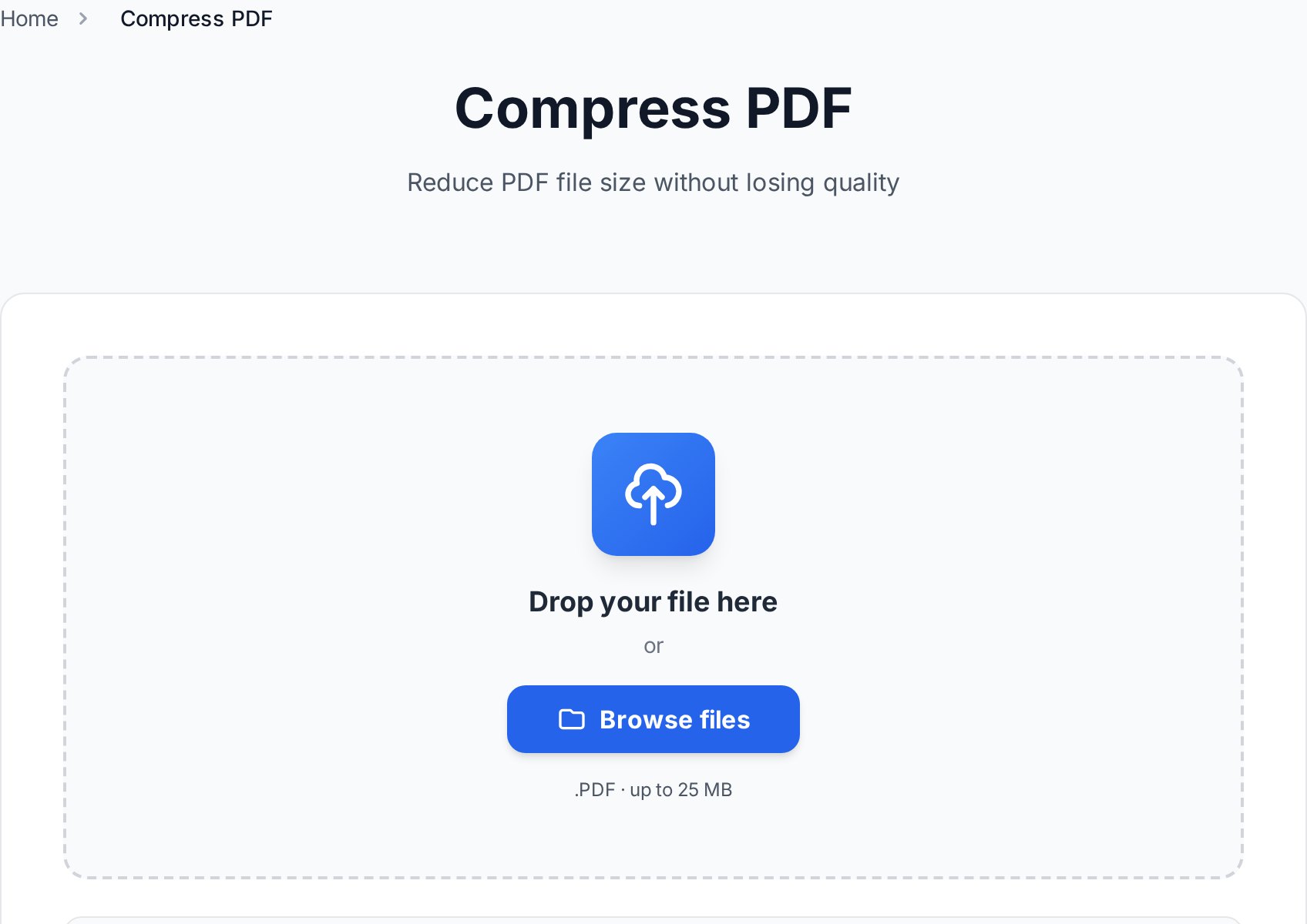 Convertica PDF compressor interface जो file upload और preset options दिखा रहा है