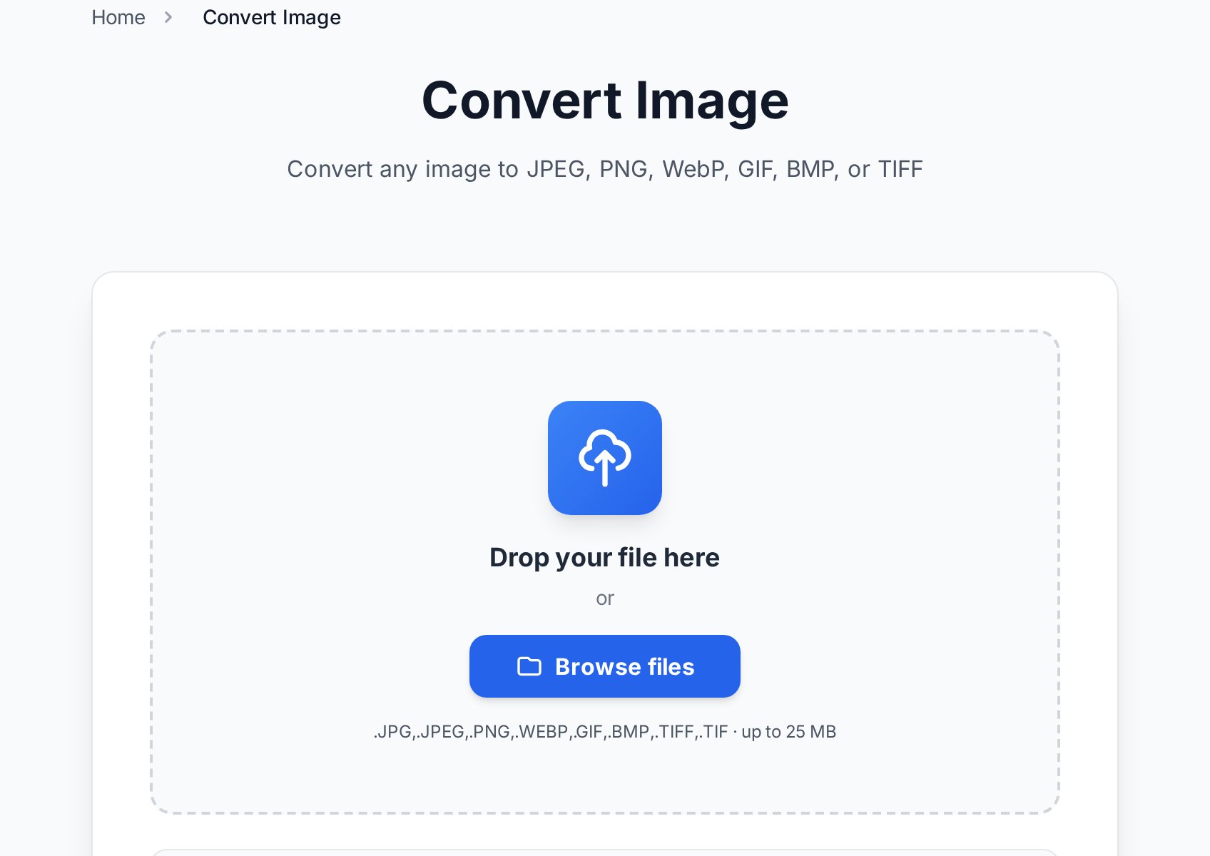 Convertica image format converter upload screen