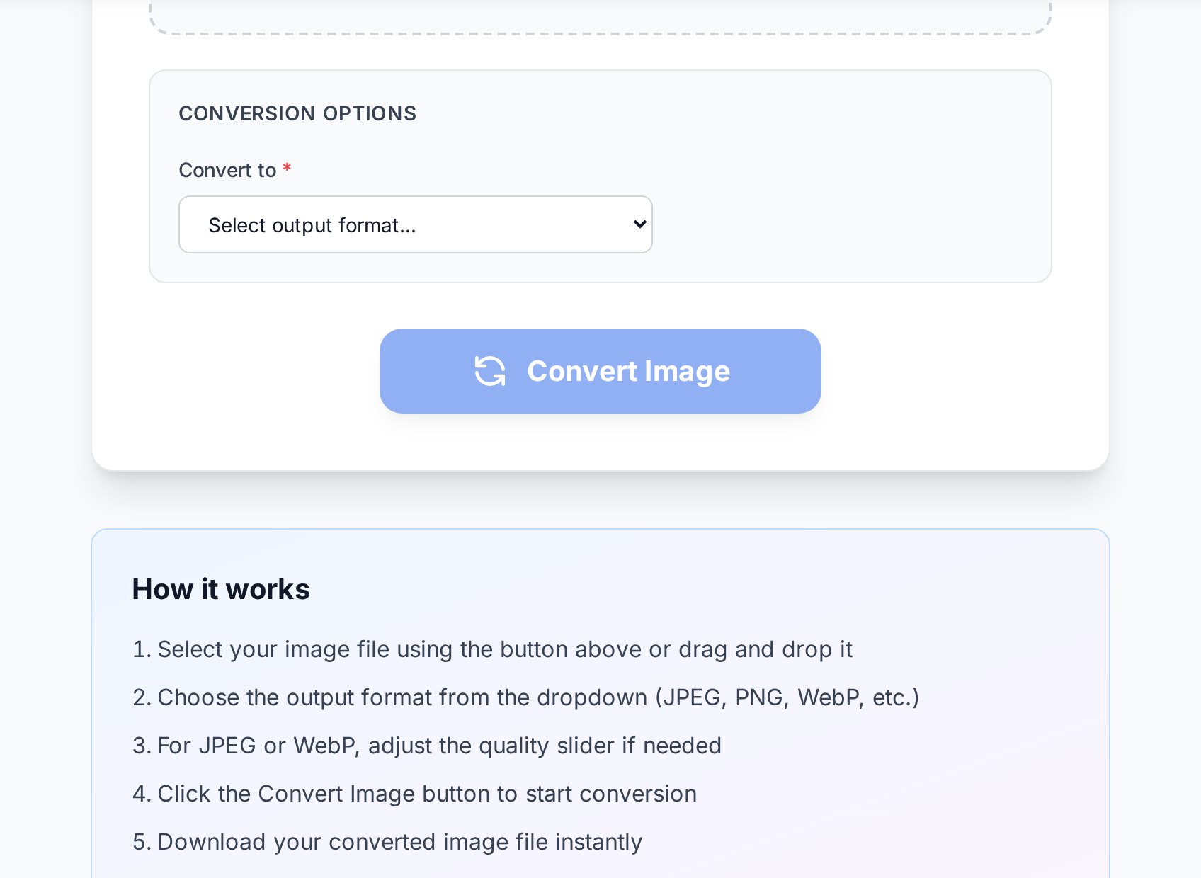 Format and quality options in the image converter