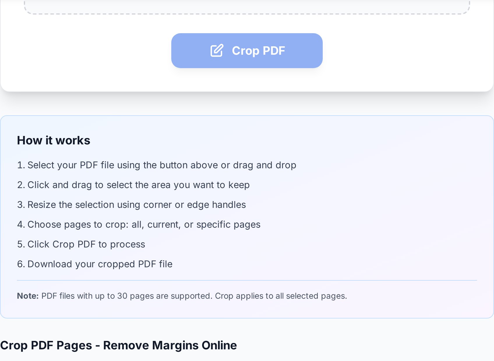 किसी PDF page के हिस्सों को trim या hide करने के लिए use होने वाला crop और edit options panel