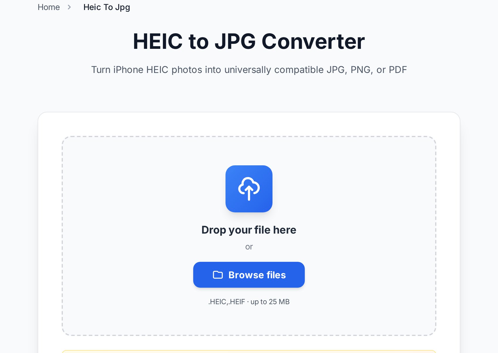 Convertica HEIC to JPG converter upload screen