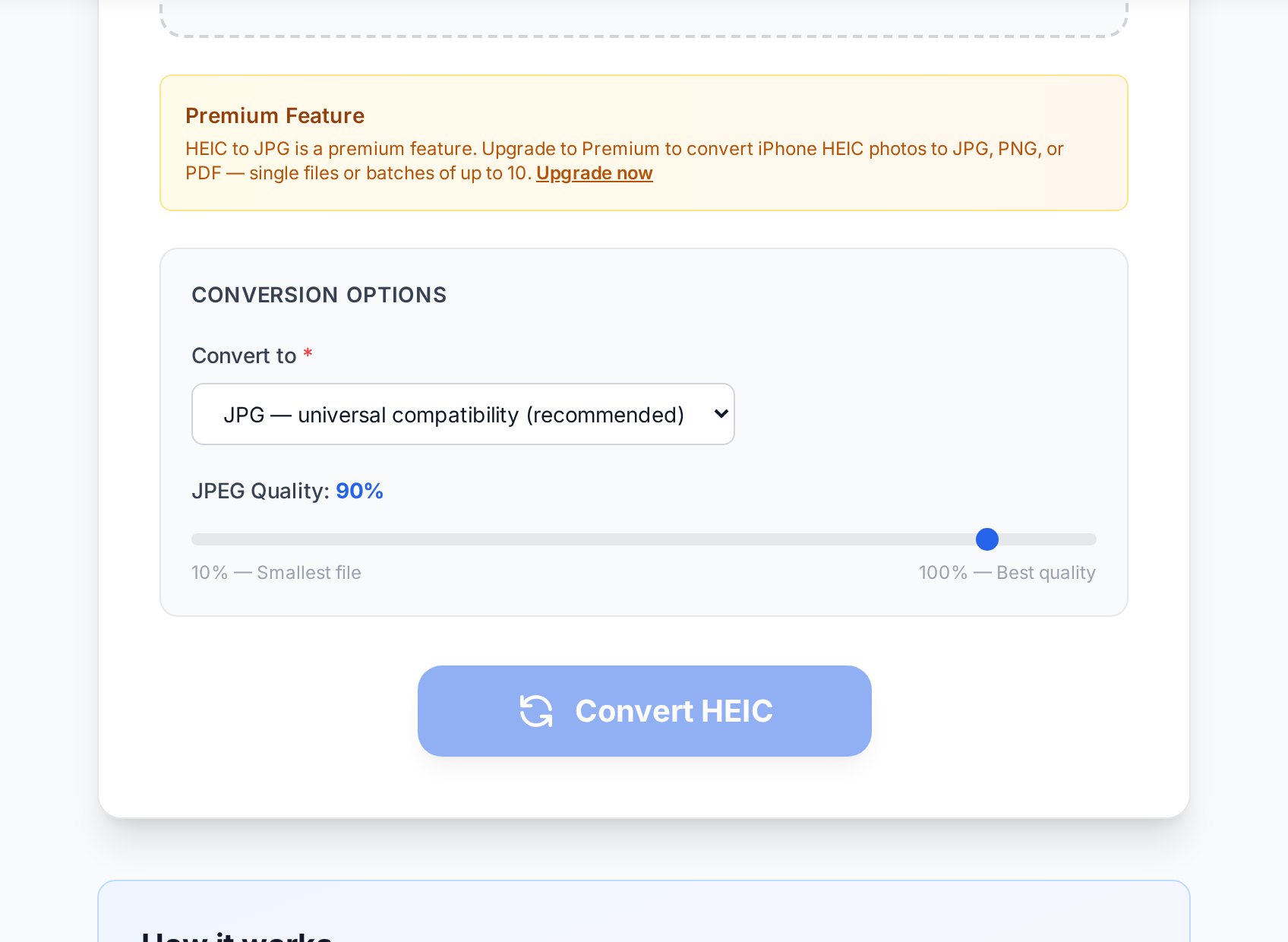 Output format options in the HEIC to JPG converter