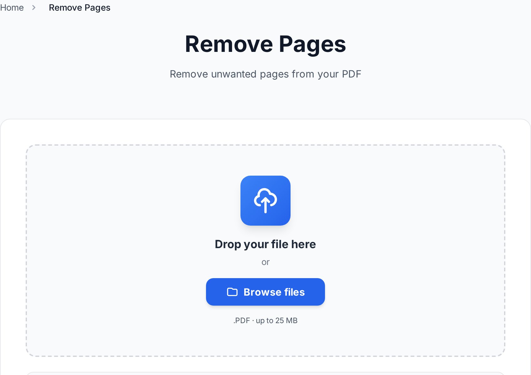 Convertica organize PDF tool जो thumbnails दिखा रहा है blank pages के साथ removal के लिए selected