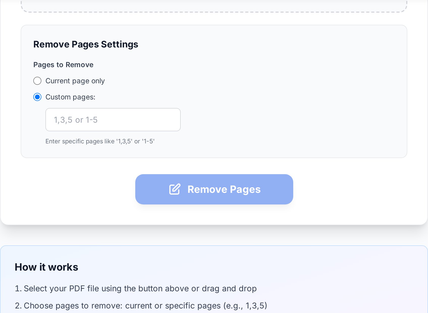 Blank PDF pages के thumbnails एक pass में remove करने के लिए click करें