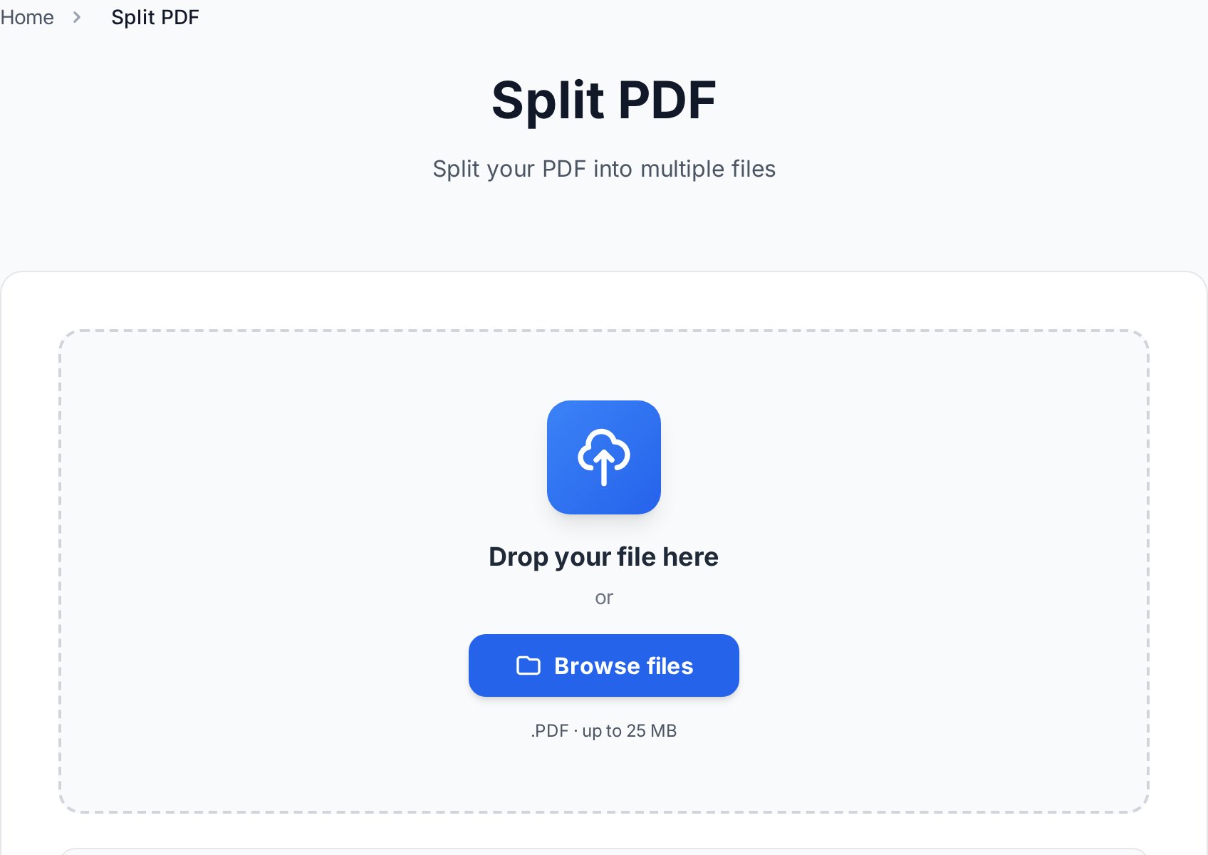 Convertica split tool जो bank statement PDF को monthly files में divide कर रहा है