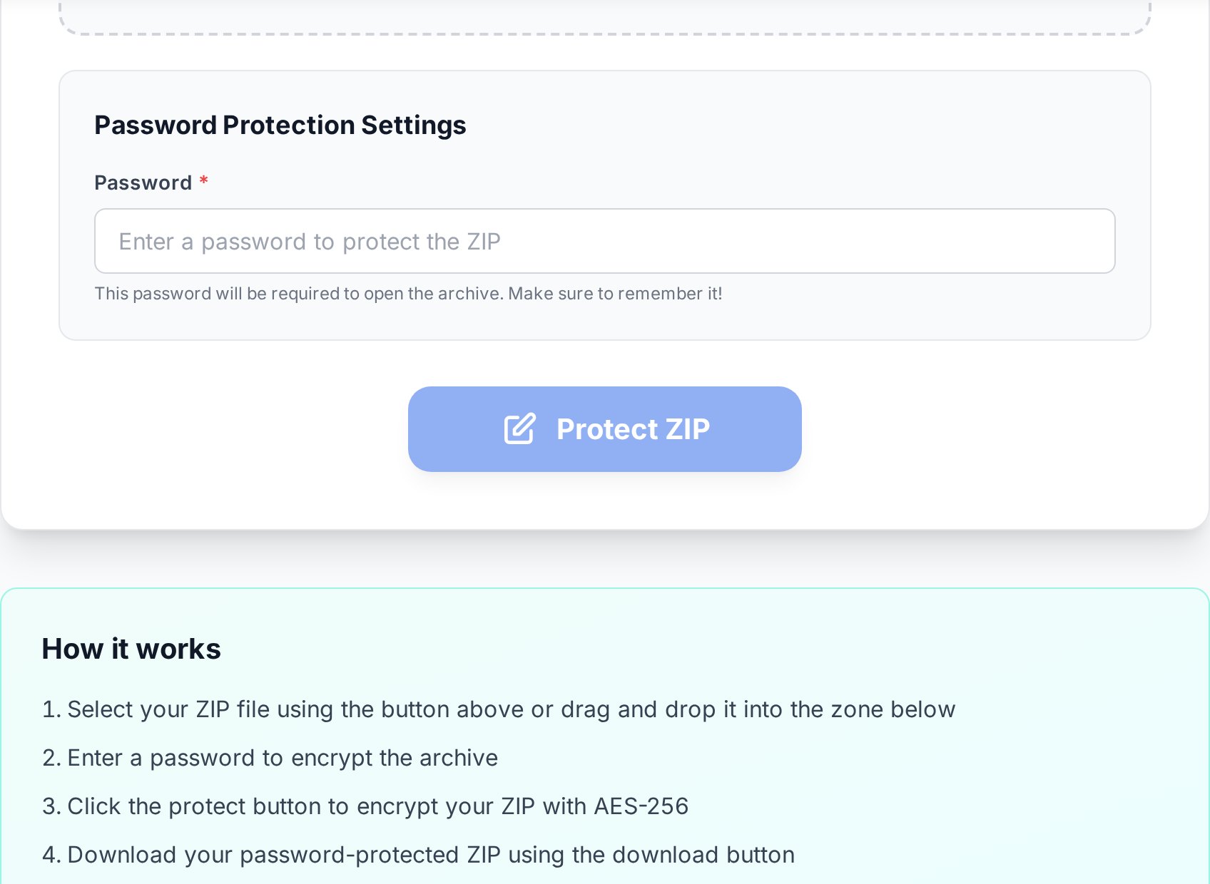 किसी ZIP file के लिए password और AES-256 encryption options