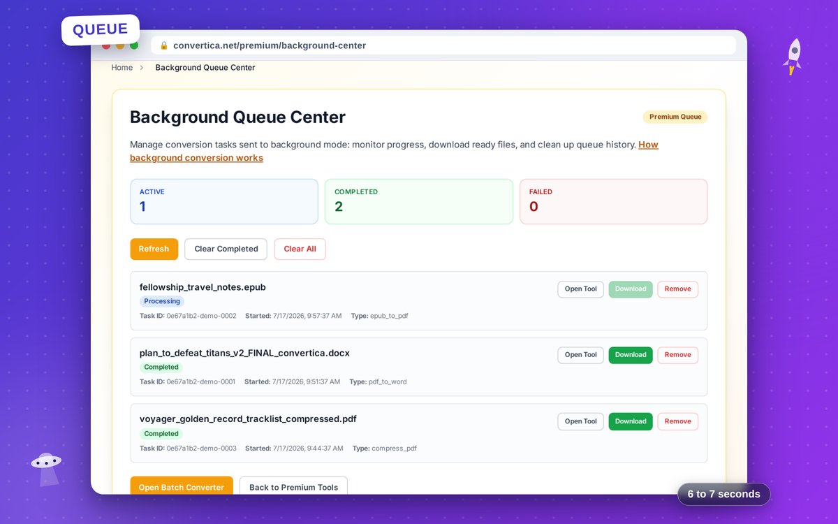 Background Queue Center — interface screenshot