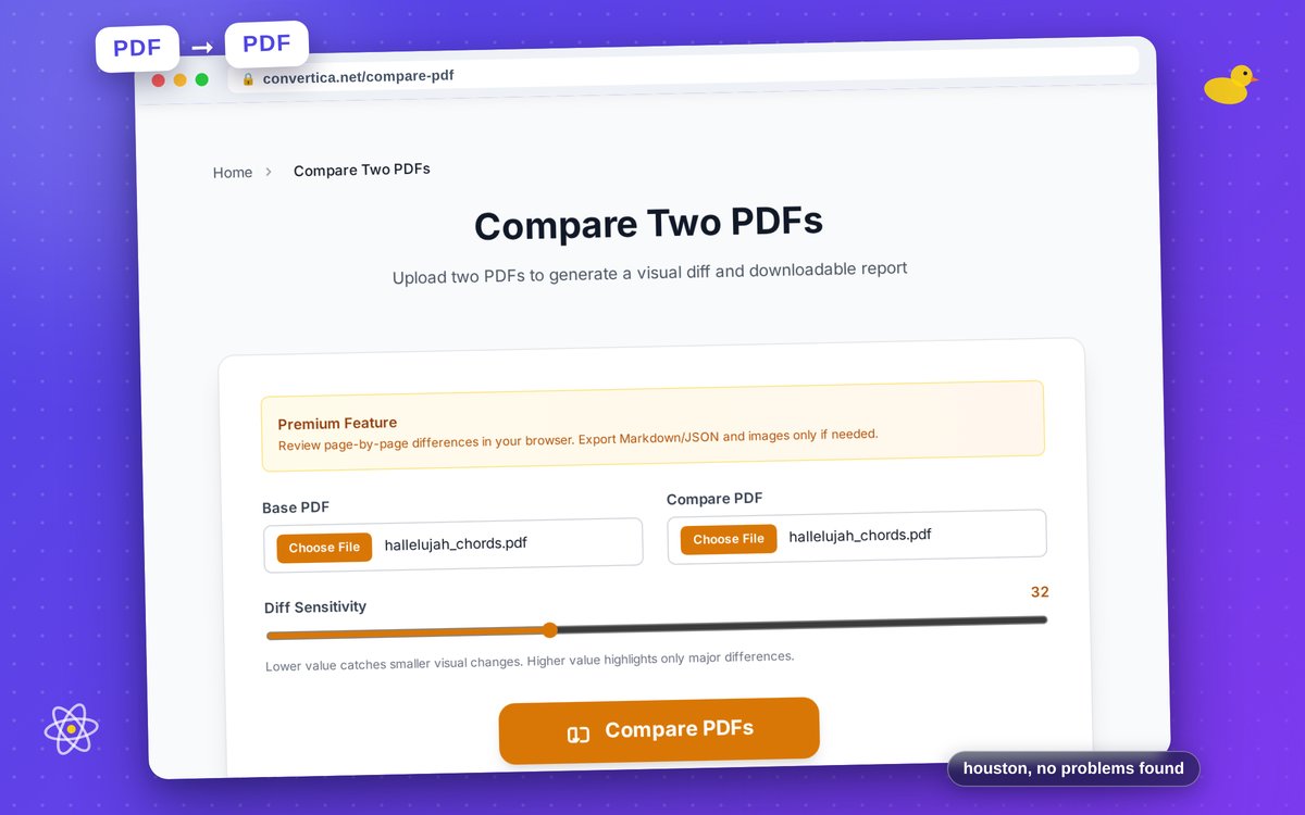 Compare Two PDFs — interface screenshot