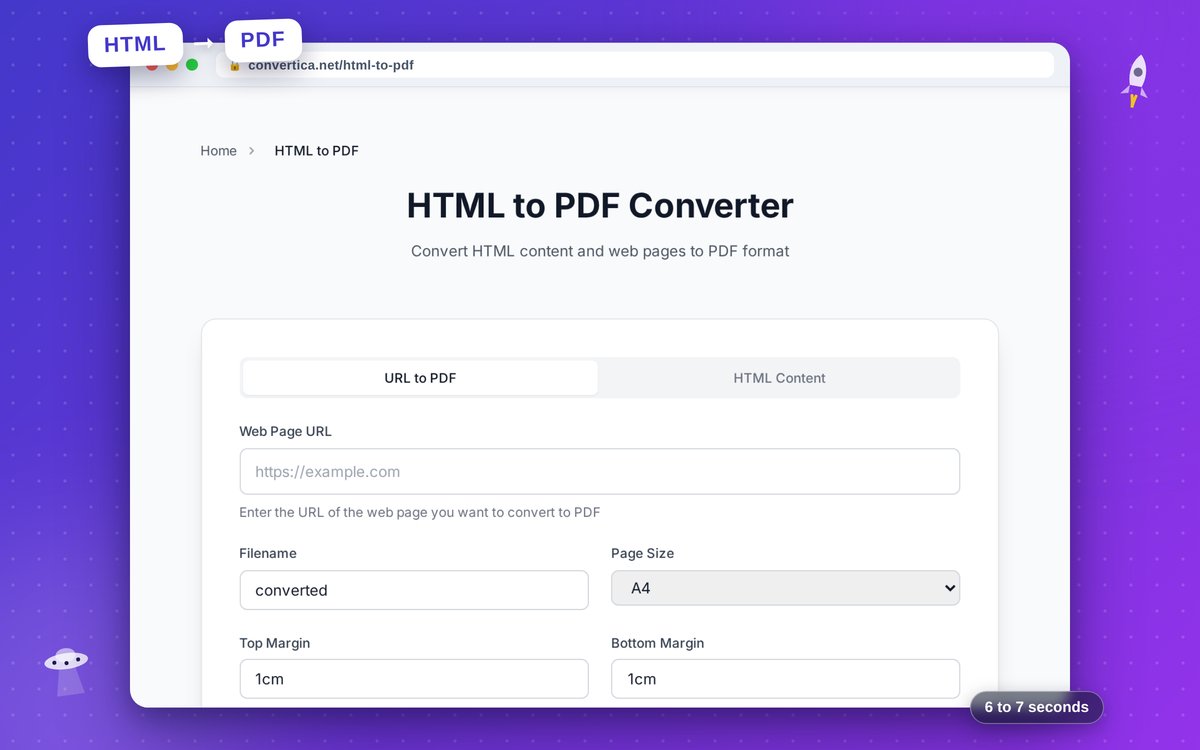 Конвертер HTML в ПДФ — скриншот интерфейса