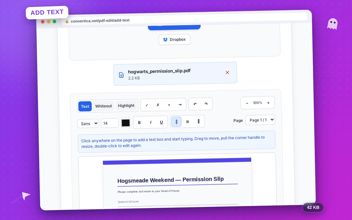 Add Text to PDF — interface screenshot