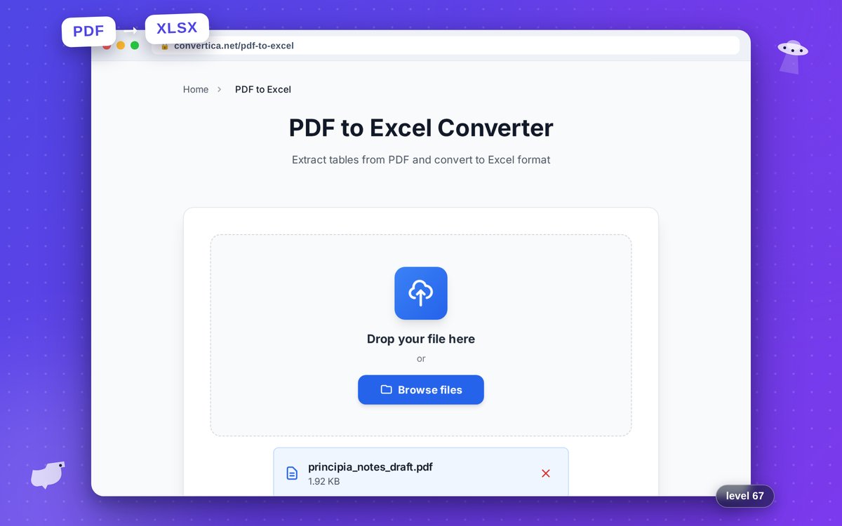 PDF to Excel Converter — interface screenshot